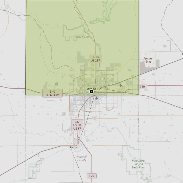 Map showing Potter County around Amarillo, TX