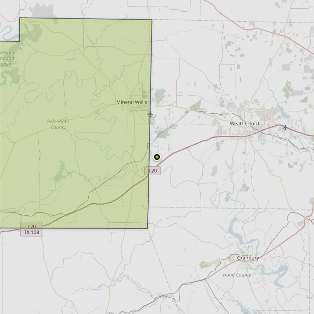 Map showing Palo Pinto County around Millsap, TX