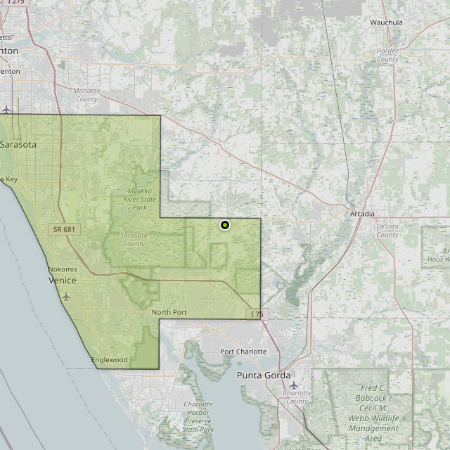 Map showing Sarasota County around North Port, FL