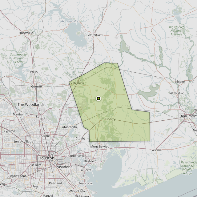 Map showing Liberty County around Dayton, TX