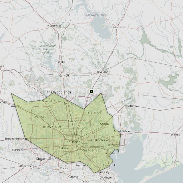 Map showing Harris County around New Caney, TX