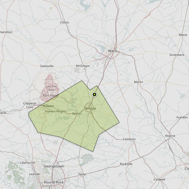 Map showing Bell County around Troy, TX