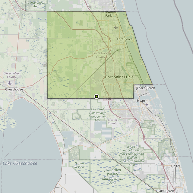 Map showing St. Lucie County around Port St. Lucie, FL
