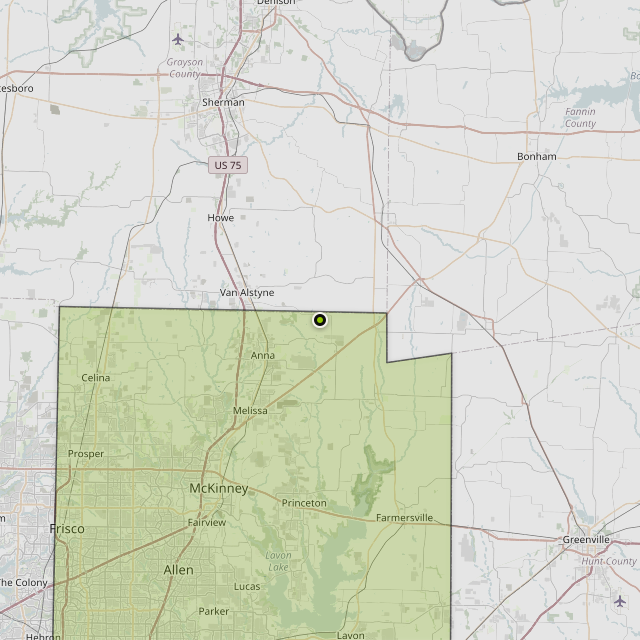 Map showing Collin County around Anna, TX