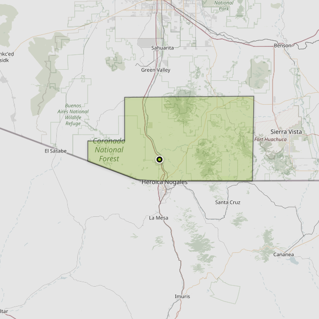 Map showing Santa Cruz County around Rio Rico, AZ