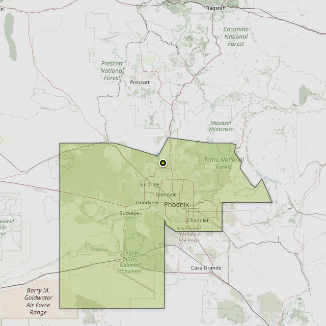 Map showing Maricopa County around Phoenix, AZ
