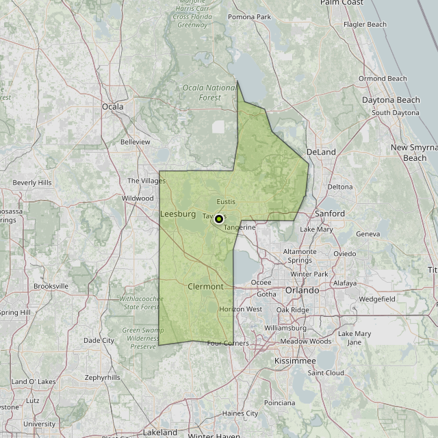 Map showing Lake County around Tavares, FL