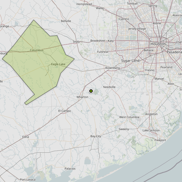 Map showing Colorado County around Wharton, TX