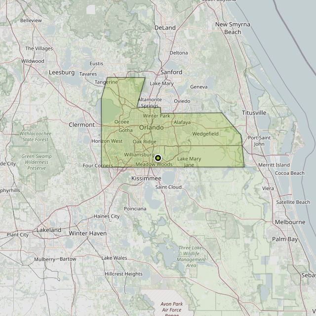 Map showing Orange County around Meadow Woods, FL