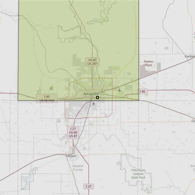 Map showing Potter County around Amarillo, TX