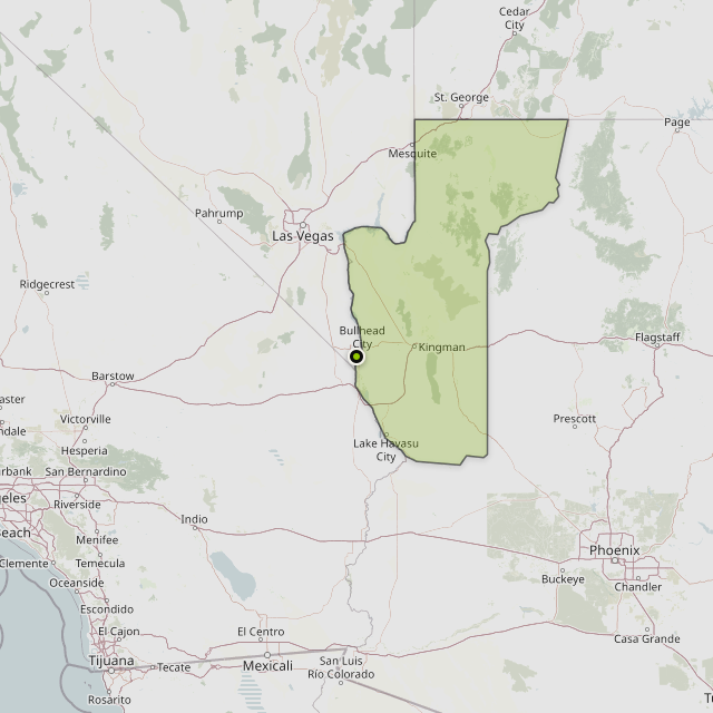 Map showing Mohave County around Bullhead City, AZ