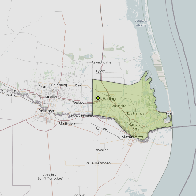 Map showing Cameron County around La Feria, TX