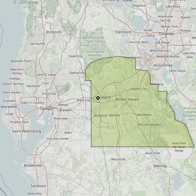 Map showing Polk County around Winston, FL