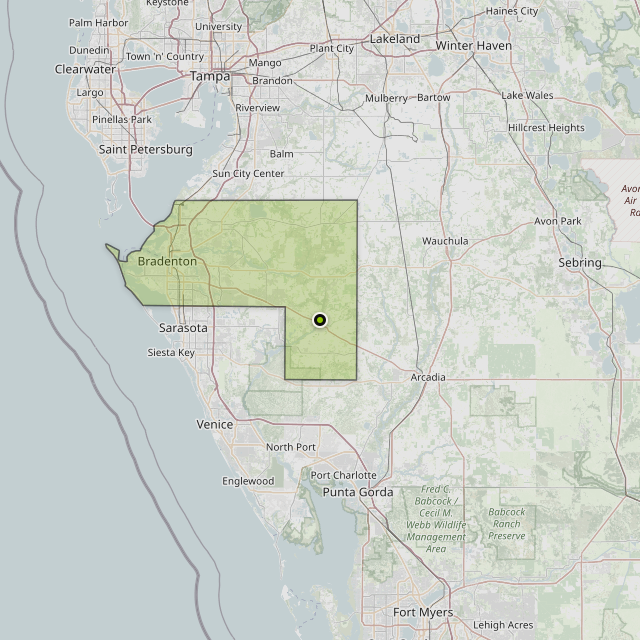 Map showing Manatee County around Myakka City, FL
