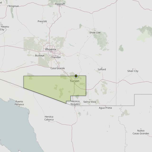 Map showing Pima County around Tucson, AZ