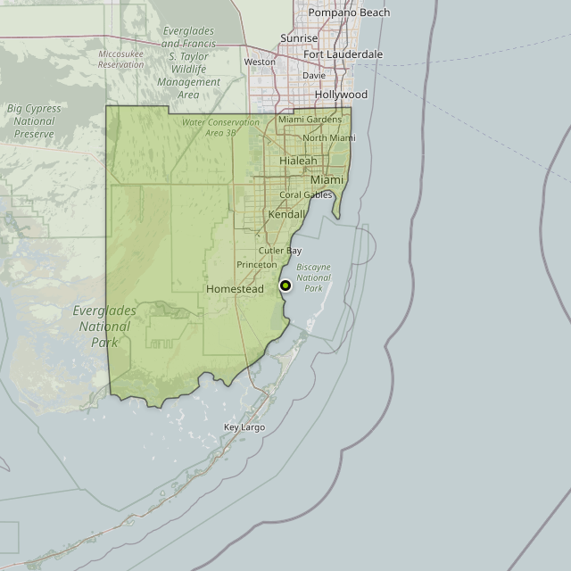 Map showing Miami-Dade County around Lakes by the Bay, FL