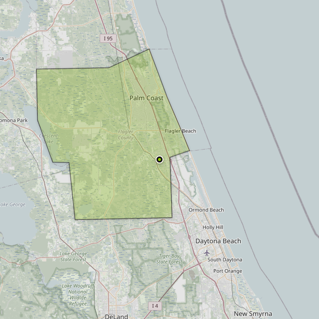 Map showing Flagler County around Bunnell, FL