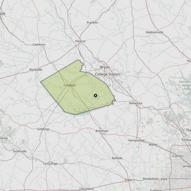 Map showing Burleson County around Snook, TX