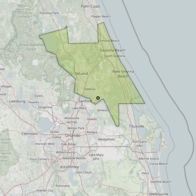 Map showing Volusia County around Osteen, FL
