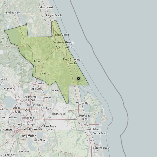 Map showing Volusia County around Oak Hill, FL
