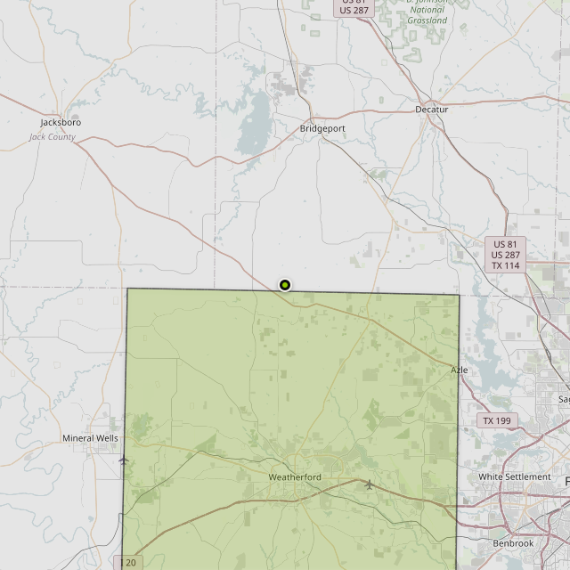 Map showing Parker County around Springtown, TX