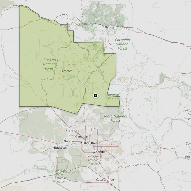 Map showing Yavapai County around Cordes Lakes, AZ