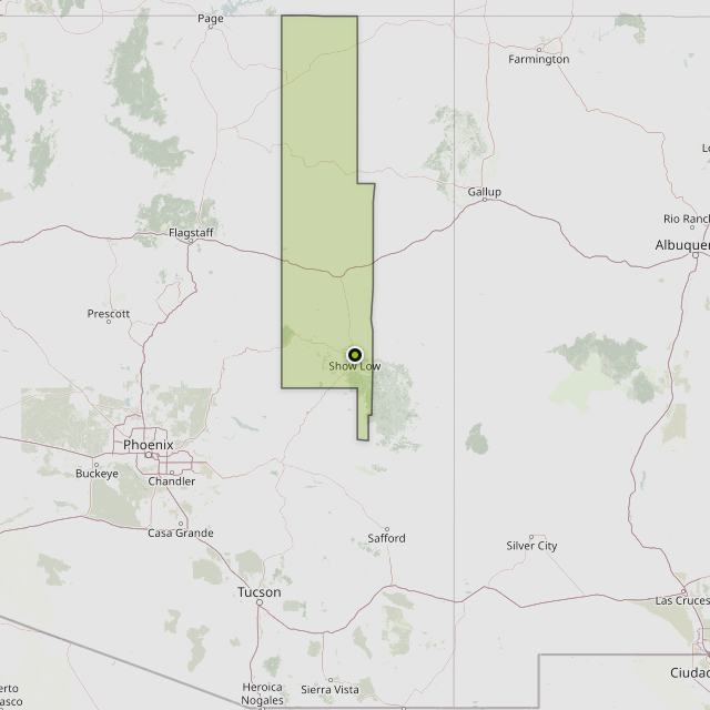 Map showing Navajo County around Show Low, AZ