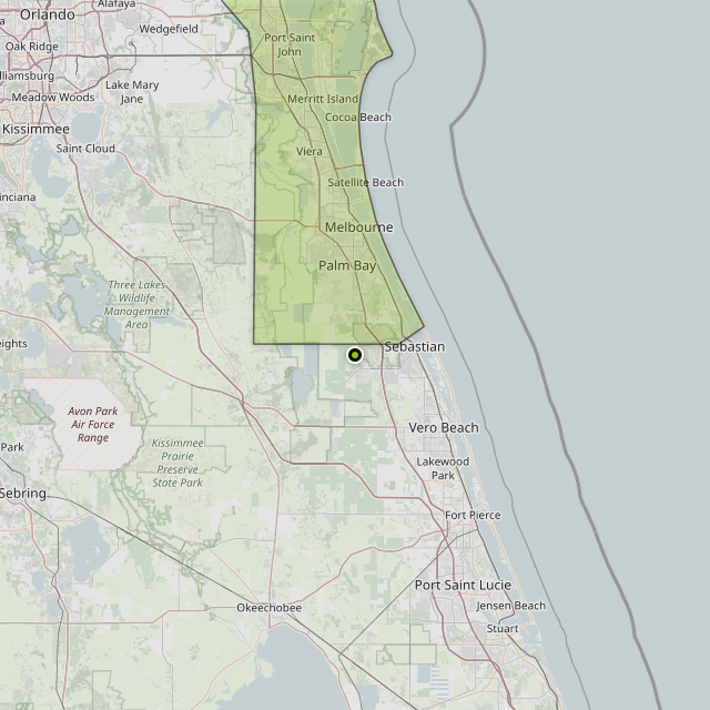 Map showing Brevard County around Fellsmere, FL