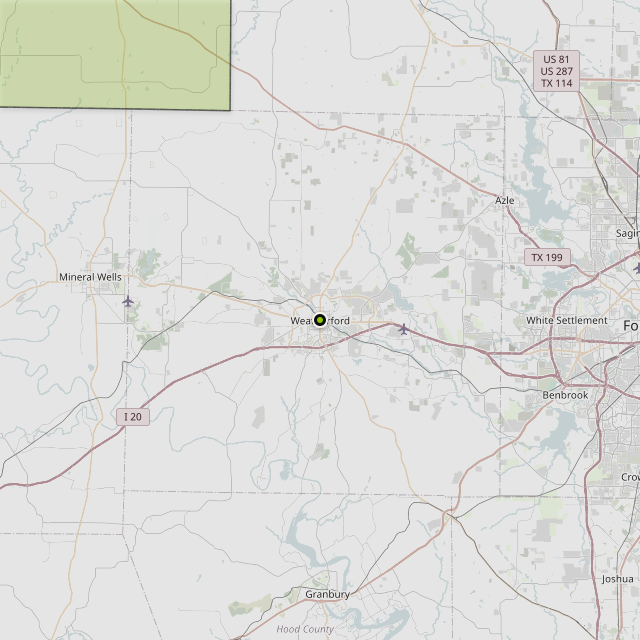 Map showing Jack County around Jacksboro, TX