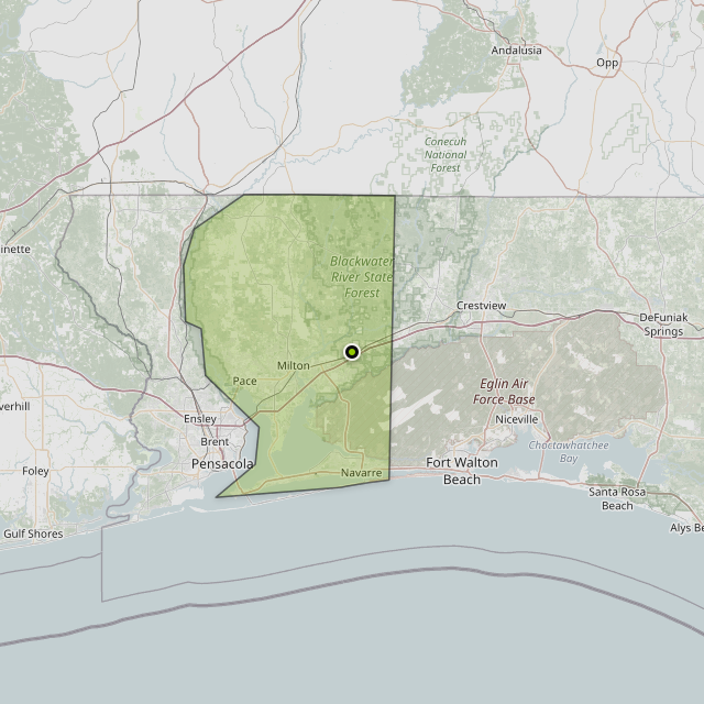 Map showing Santa Rosa County around East Milton, FL
