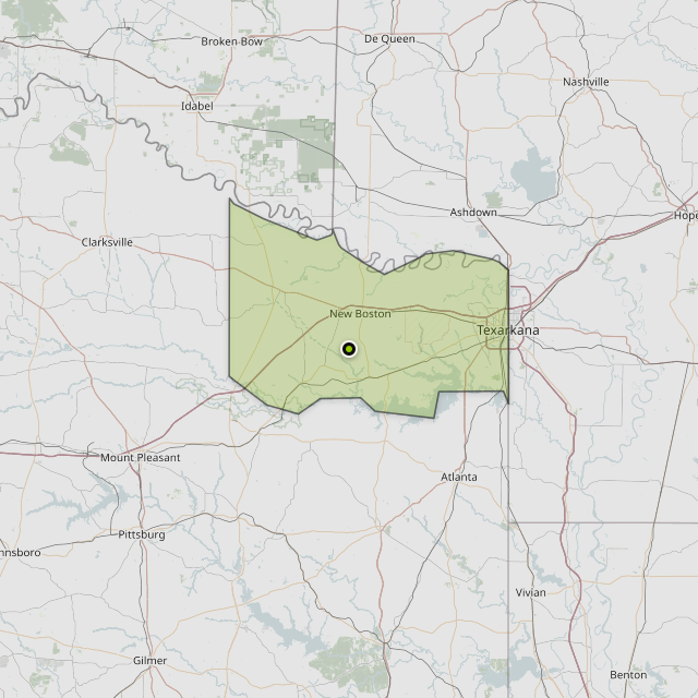 Map showing Bowie County around New Boston, TX