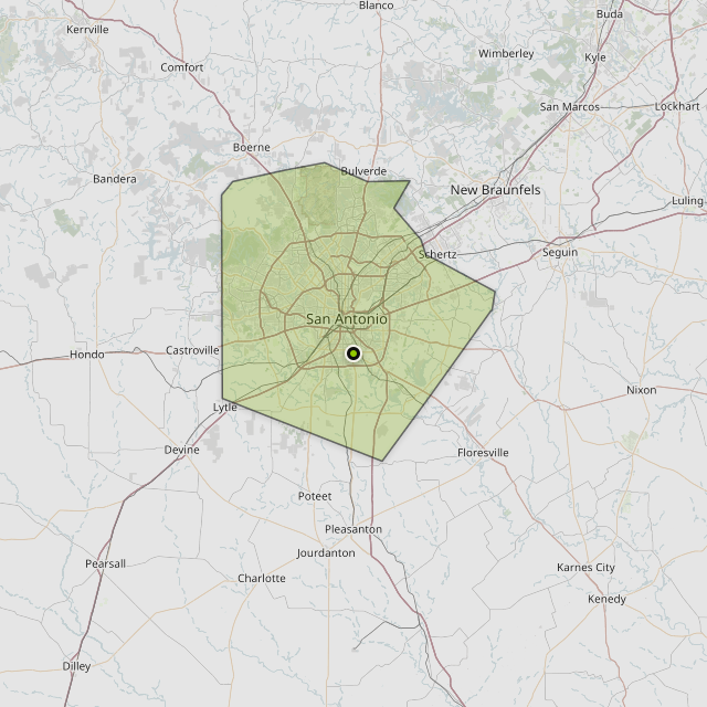 Map showing Bexar County around San Antonio, TX