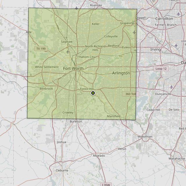 Map showing Tarrant County around Kennedale, TX