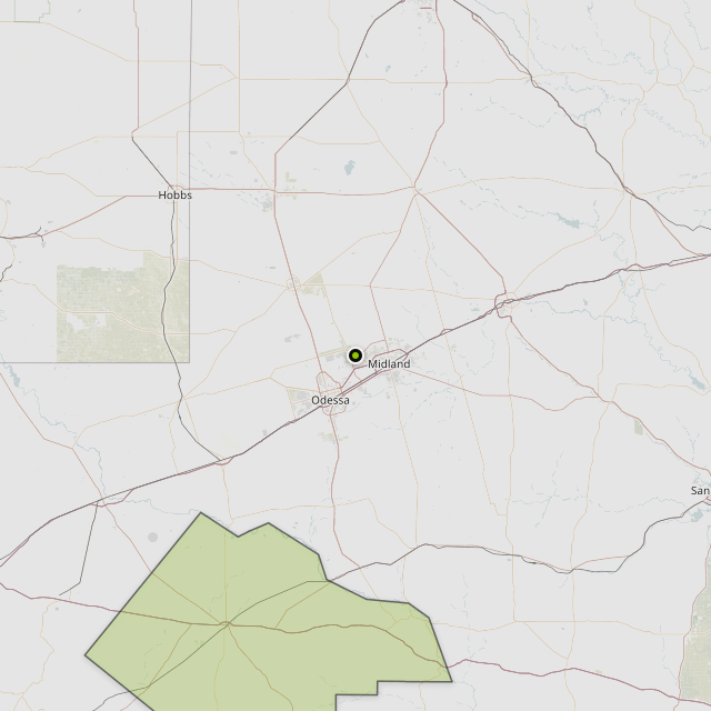 Map showing Pecos County around Midland, TX