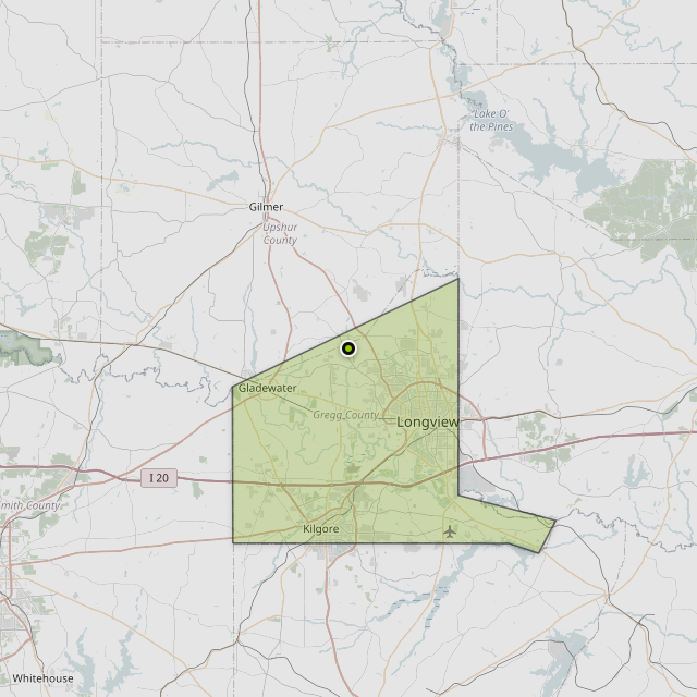 Map showing Gregg County around White Oak, TX