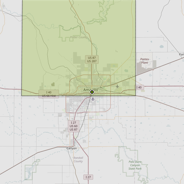 Map showing Potter County around Amarillo, TX