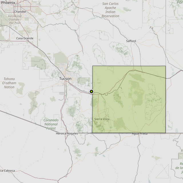 Map showing Cochise County around Benson, AZ