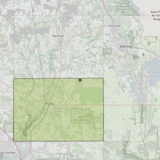 Map showing DeSoto County around Zolfo Springs, FL