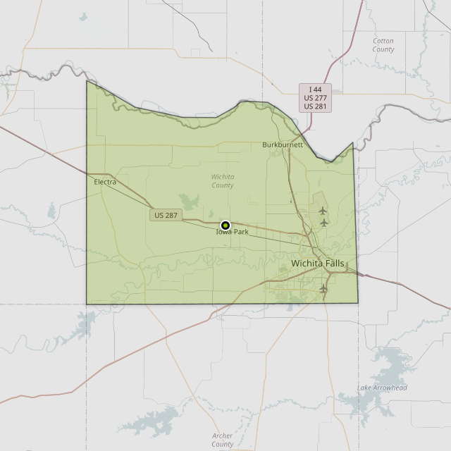Map showing Wichita County around Iowa Park, TX