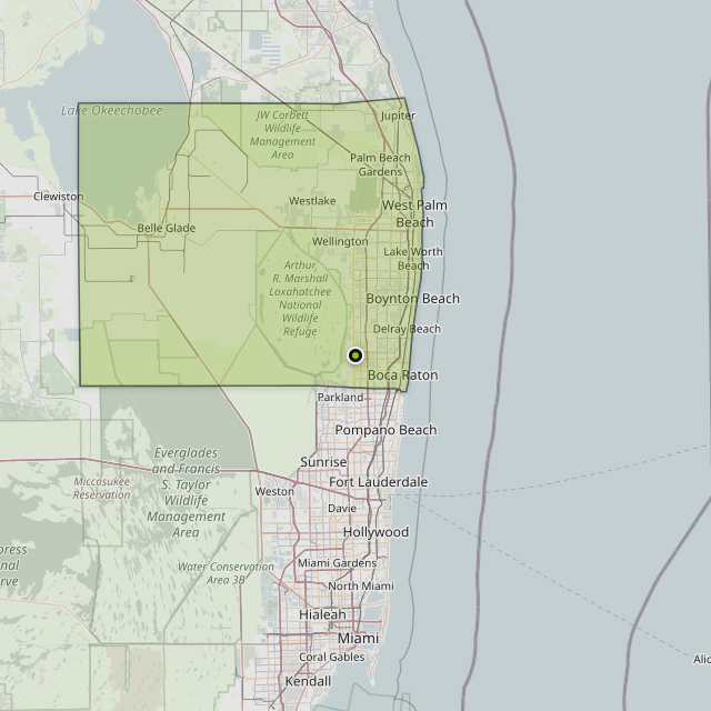 Map showing Palm Beach County around Kings Point, FL