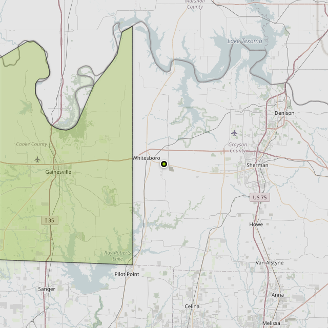 Map showing Cooke County around Whitesboro, TX