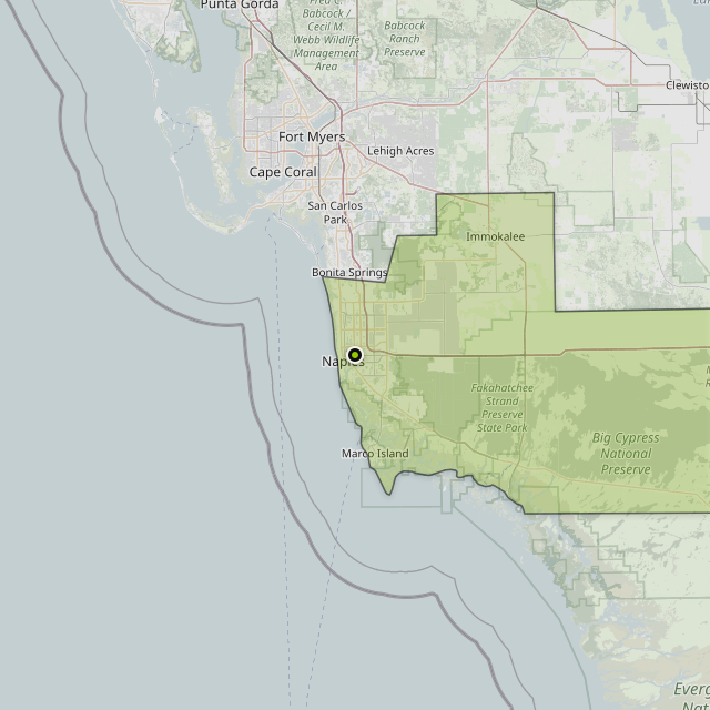 Map showing Collier County around Naples, FL