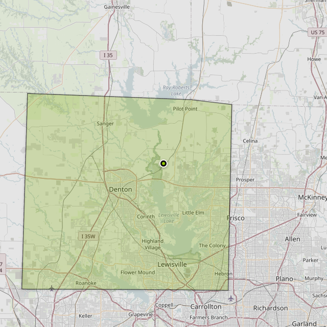 Map showing Denton County around Aubrey, TX
