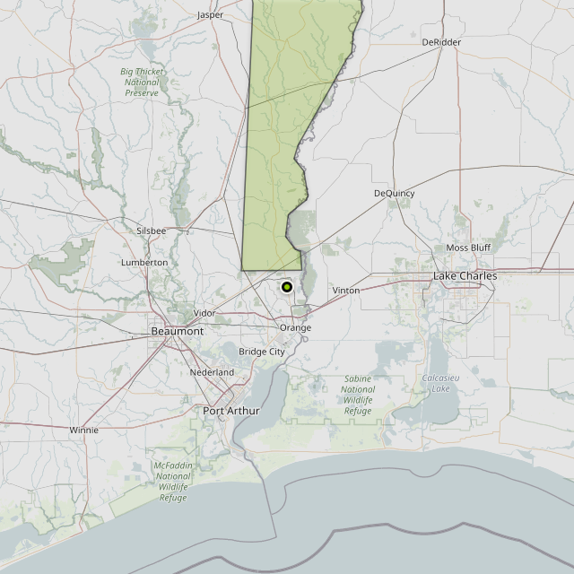 Map showing Newton County around Orange, TX