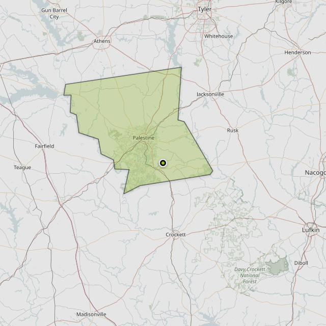 Map showing Anderson County around Elkhart, TX