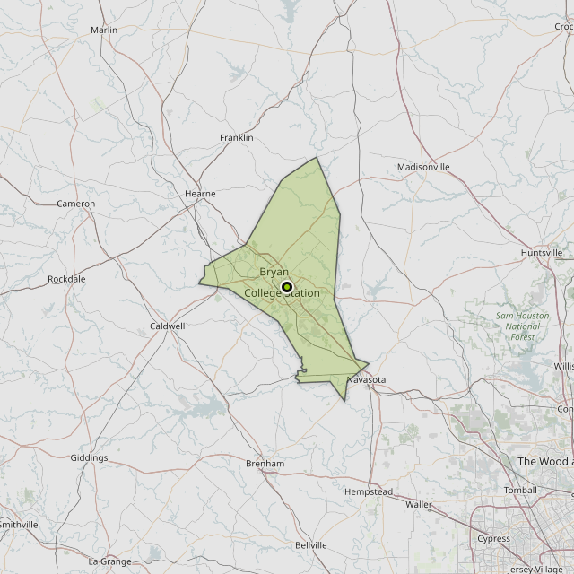 Map showing Brazos County around College Station, TX
