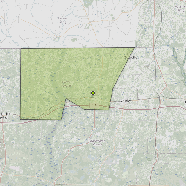 Map showing Holmes County around Bonifay, FL