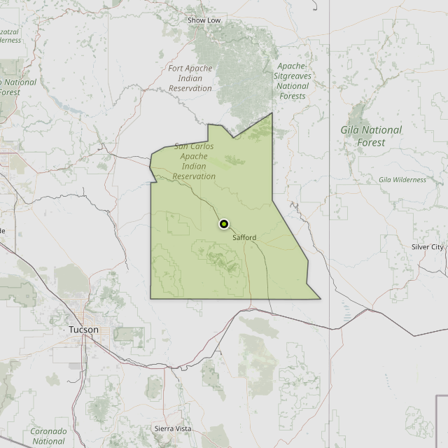 Map showing Graham County around Pima, AZ