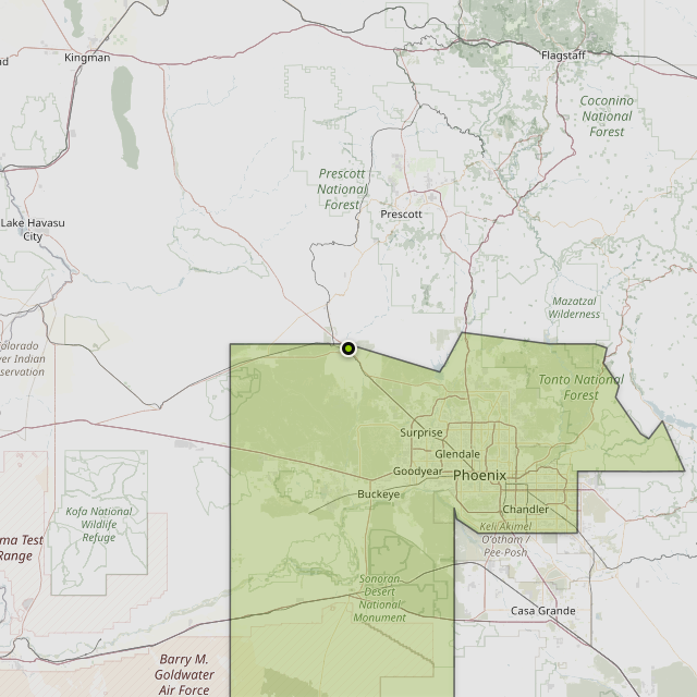 Map showing Maricopa County around Wickenburg, AZ