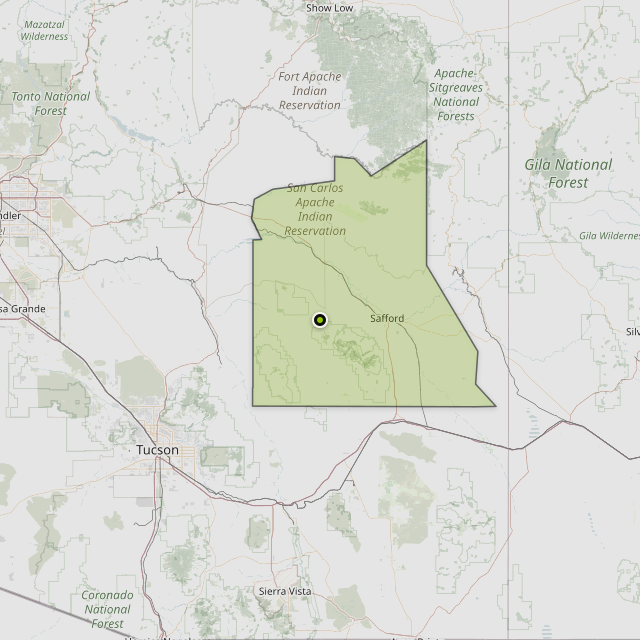 Map showing Graham County around Pima, AZ